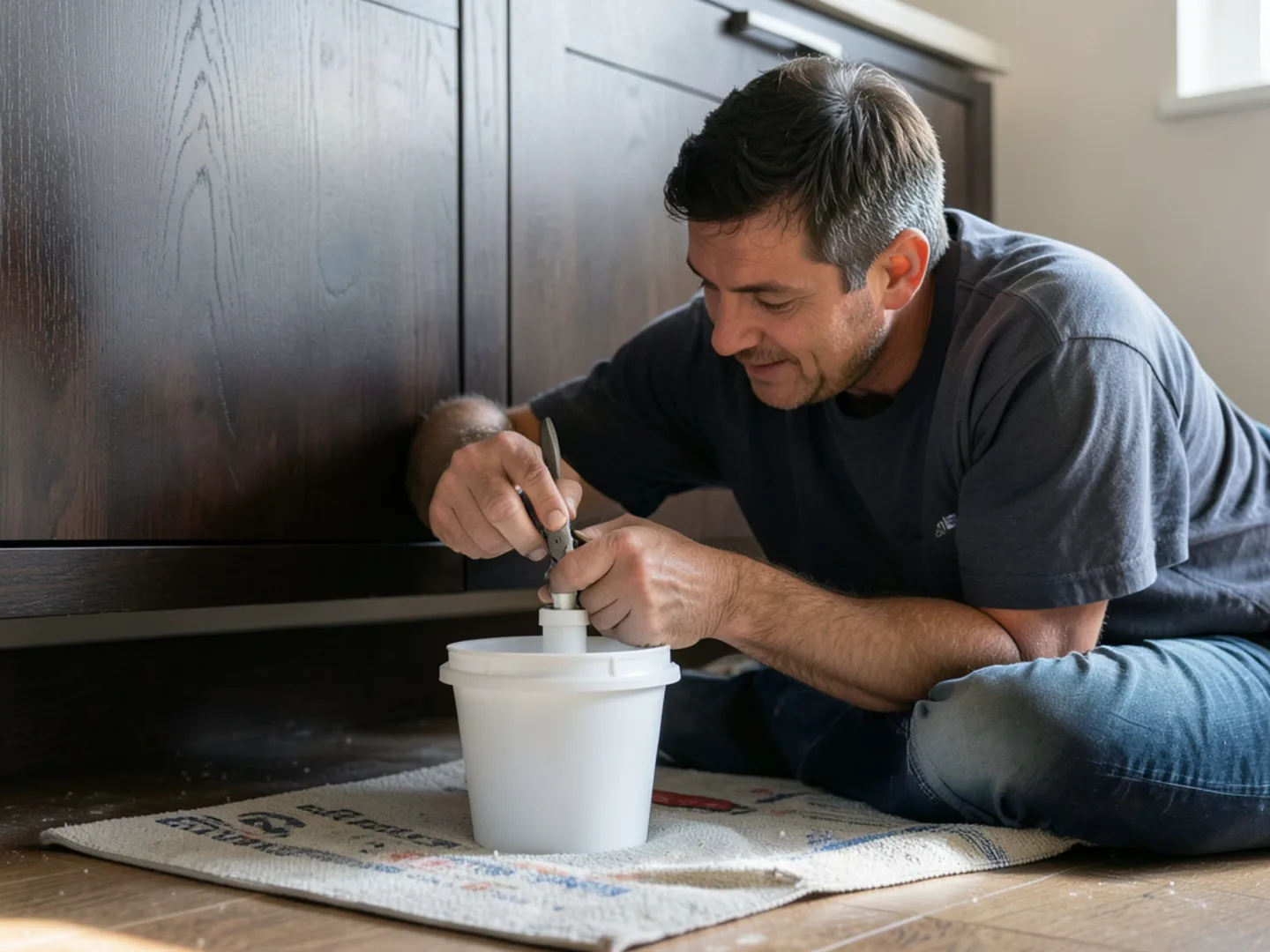 Plumber Clearing P Trap Under Sink - Drain Cleaning