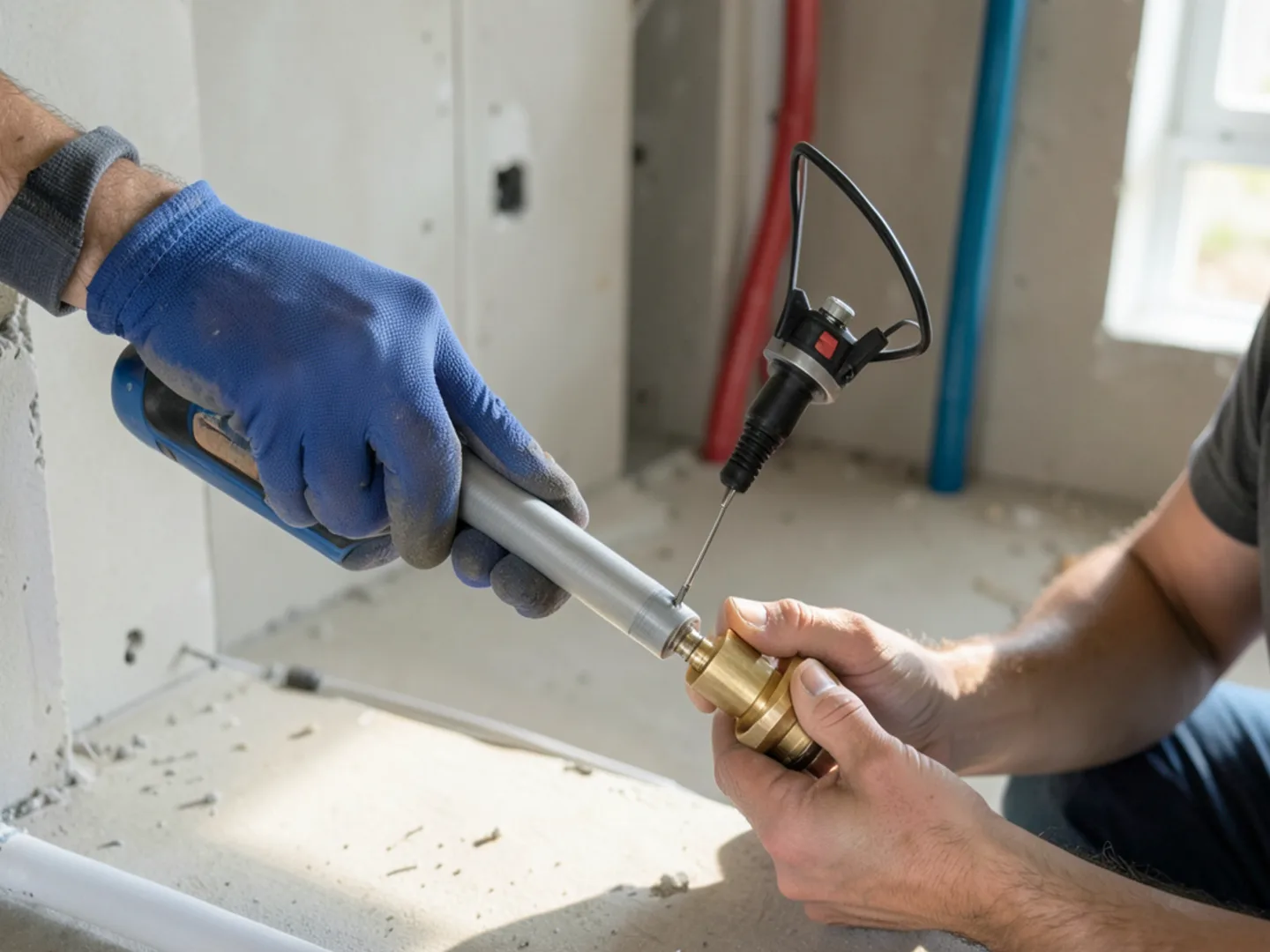 Technician Using Pex Expansion Tool Fitting - Repiping