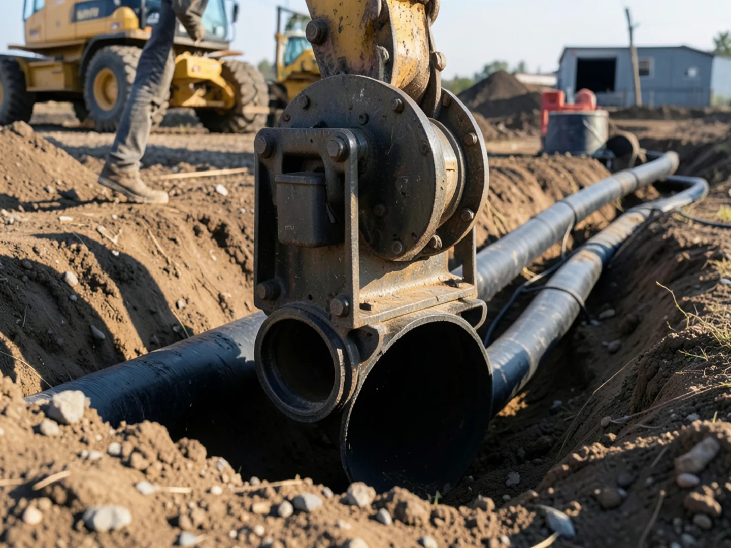 Trenchless Pipe Bursting Machine In Pit - Sewer Line Repair