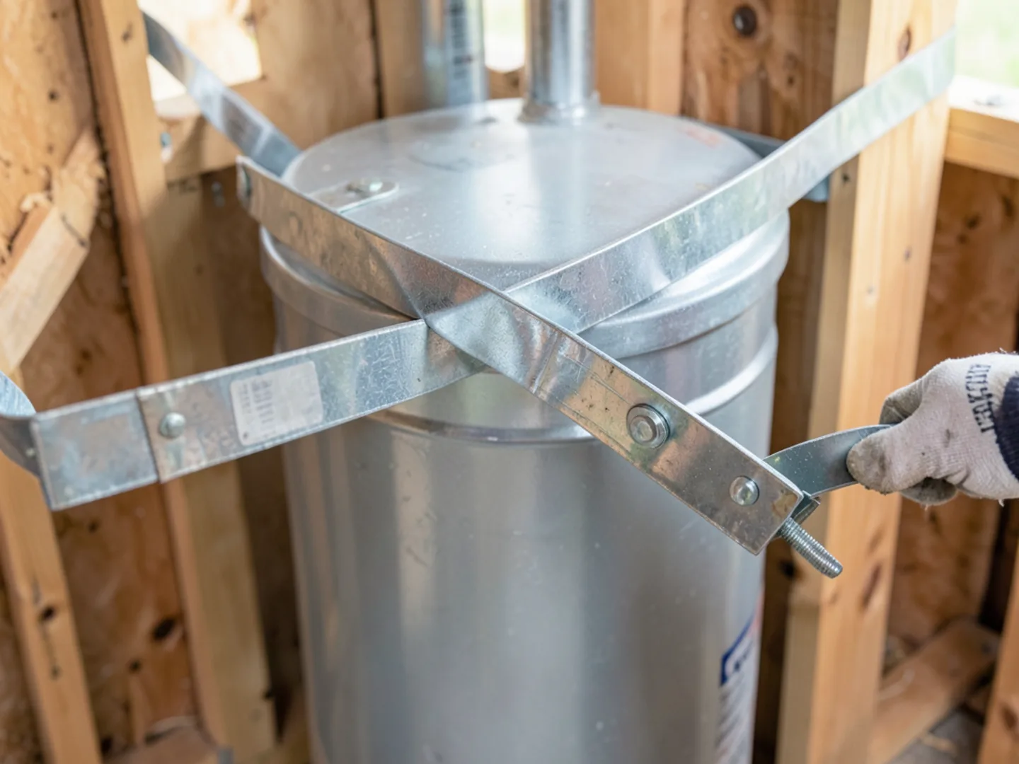 Seismic Restraint Straps Bolted To Studs - Water Heater Installation