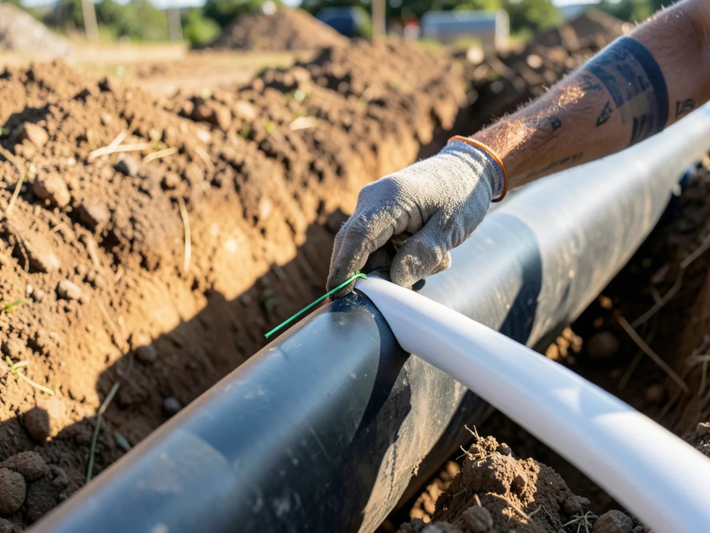 Installing Tracer Wire Along Underground Pipe - Water Line Repair
